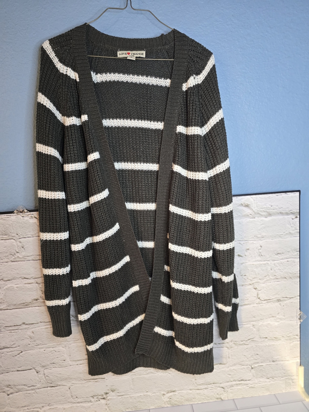 Love & Peace Charcoal Stripe Open Cardigan